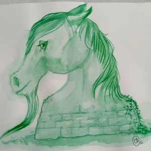 Green Horse Pony Equine Watercolor Painting Illustration